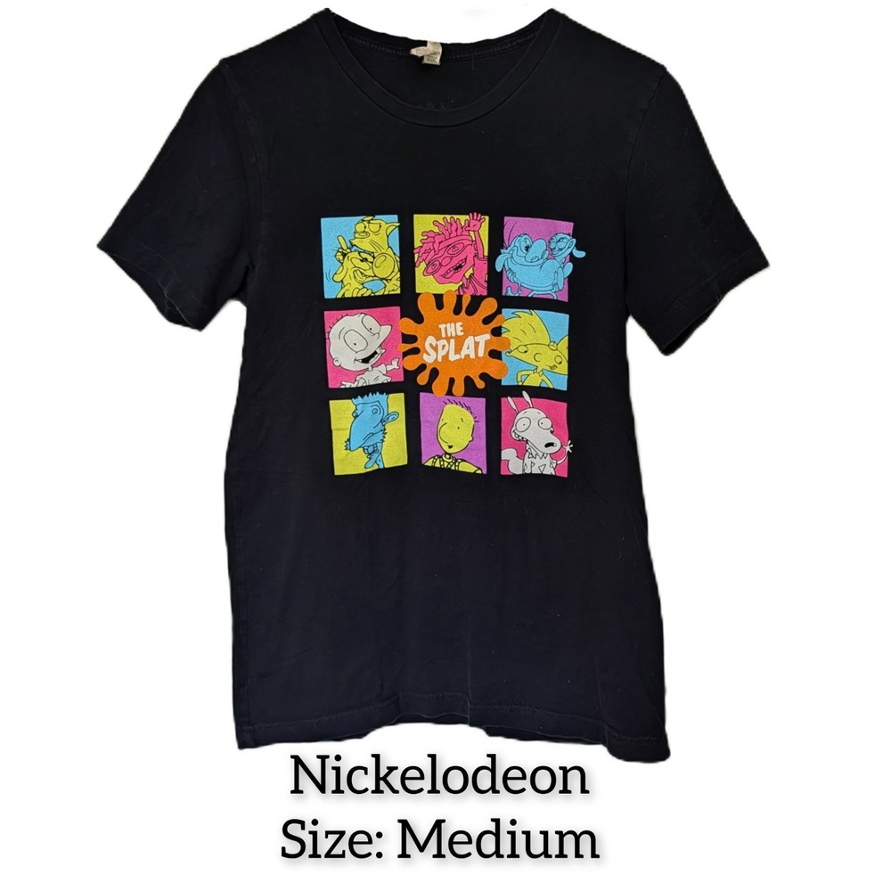 Nickelodeon The Splat Staff Double-Sided Black Crew Neck T-Shirt M