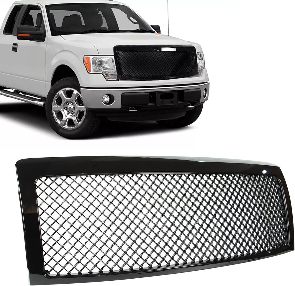 Front Bumper Grill for 2009-2014 Ford F-150 F150  Grille Glossy Black Mesh Style