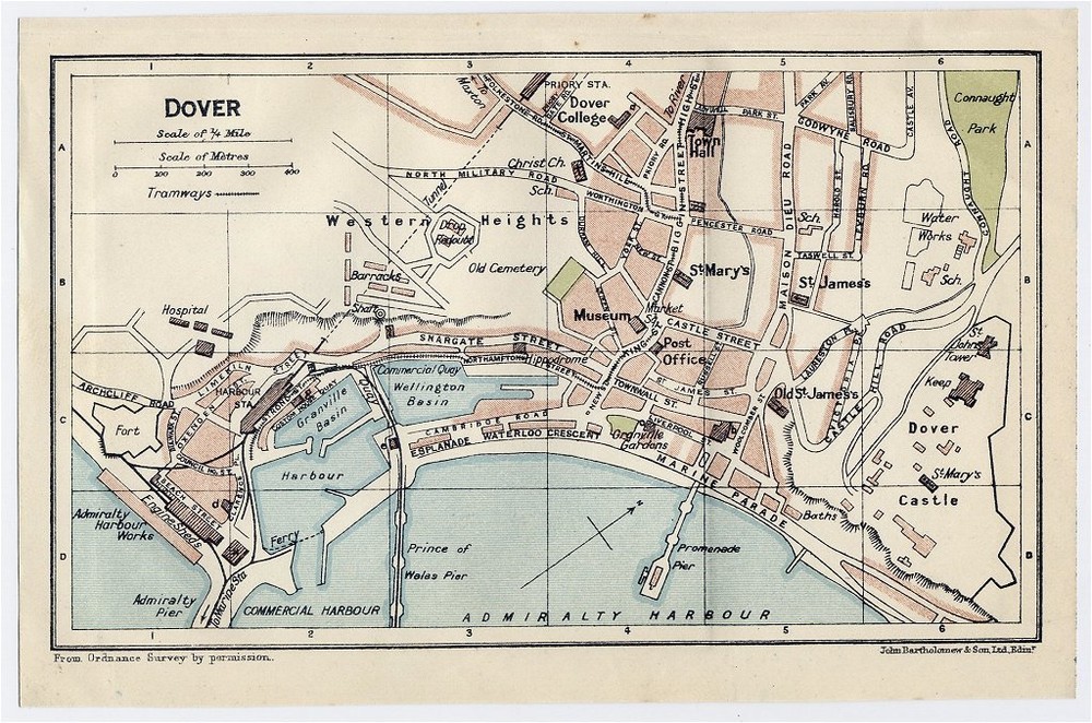 1924 Original Vintage City Map Of Dover Kent / England