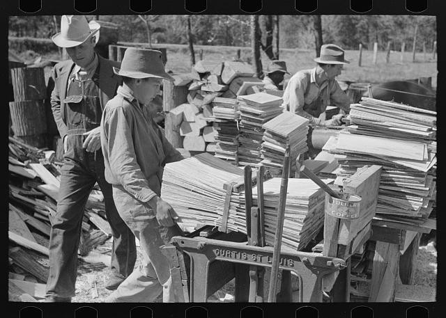 Photo:Jefferson Texas 1939 Boy Packing Shingles at Small Mill Workers