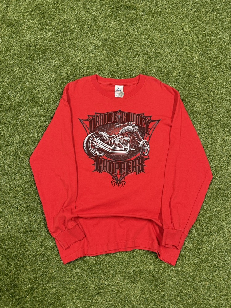 Vintage Y2K Orange County Motorcycle Red Large Long-Sleeve T-Shirt