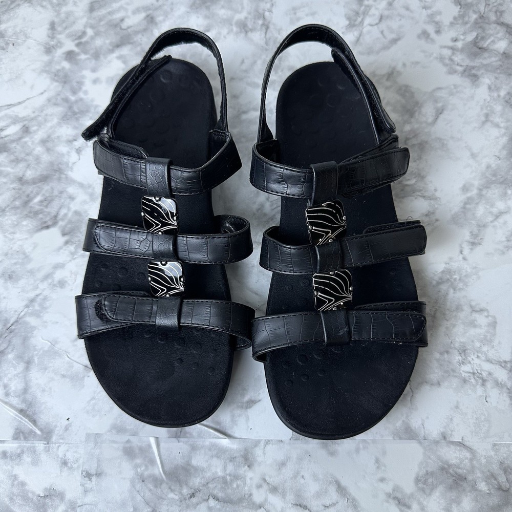 Vionic Amber Womens Size 7 Black Orthopedic Strappy Comfort Walking Sandals