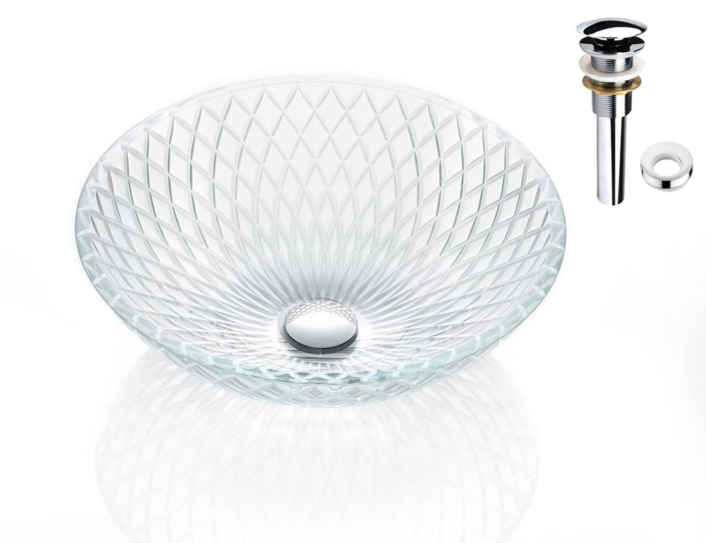 Tempered Deco Glass Luxury Bathroom Sink with Crystal Engraving Elegant Design