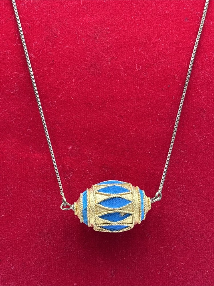 925 Silver Blue Fabergé Style Egg Pendant Necklace | India Handcrafted