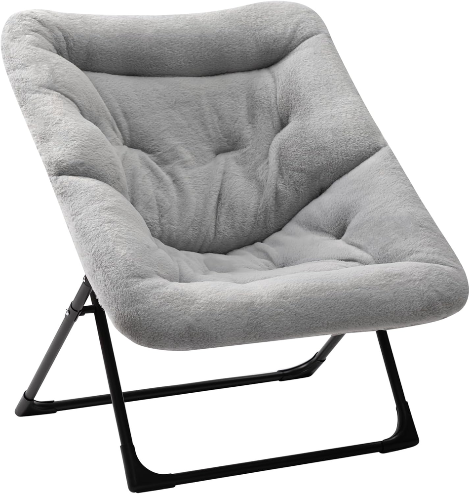XL Saucer Chair - Oversized Faux-Fur Foldable Reading Chair for Comfort