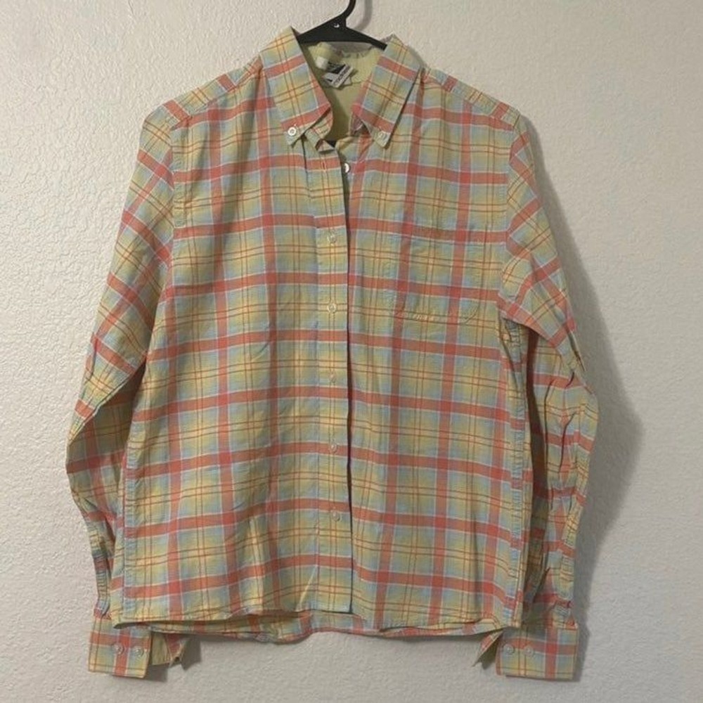 Vintage Pastel Rainbow Plaid Long Sleeve Button Up Shirt Women's Small