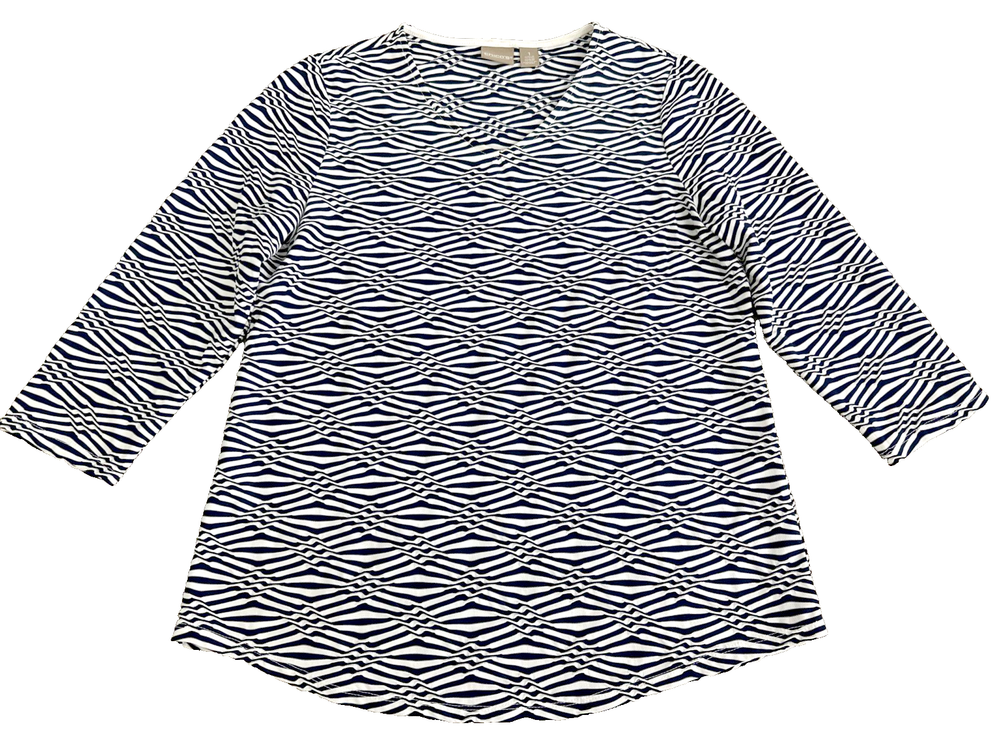 Chico's Women's Blouse Size 1 US(M) Multicolor Black Blue Tunic Basic Round Neck