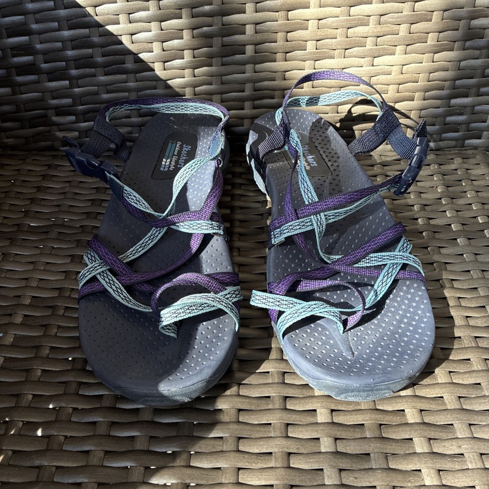 Skechers Womens Sandals Reggae Strappy Outdoor Toe Loop Hiking Camping Size 8