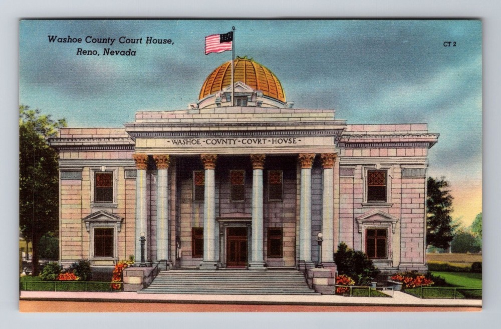 Reno NV-Nevada, Washoe County Court House, Vintage Souvenir Postcard