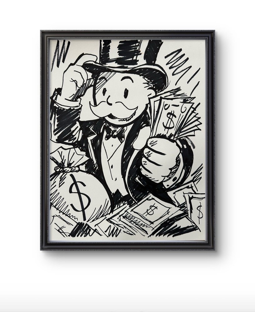 Original Abstract Monopoly Man Painting 14x11 paper Modern Wall Art Home Decor