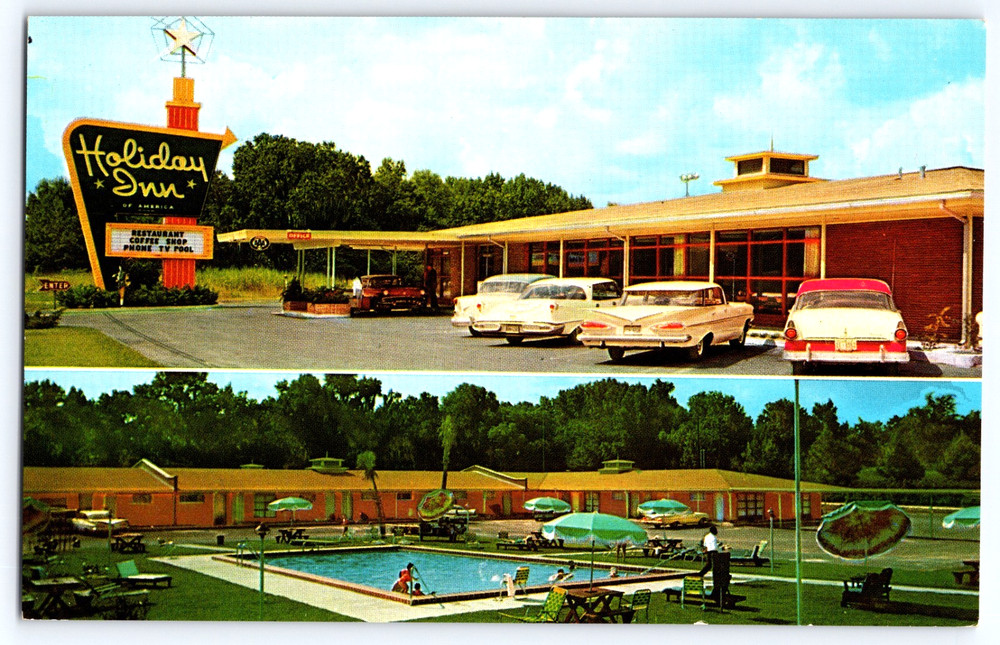 Gainesville Florida Holiday Inn Hotel Building Cars Pool Vintage Photo Postcard