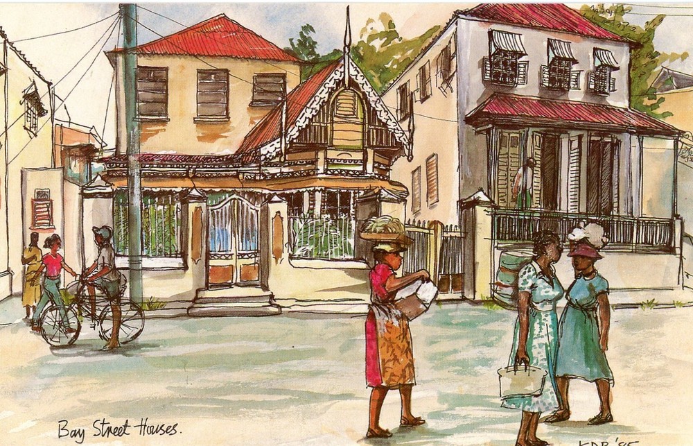 Bay Street Houses, Barbados, BWI, by KD Berman, 1985, UNP, EXC --POSTCARD