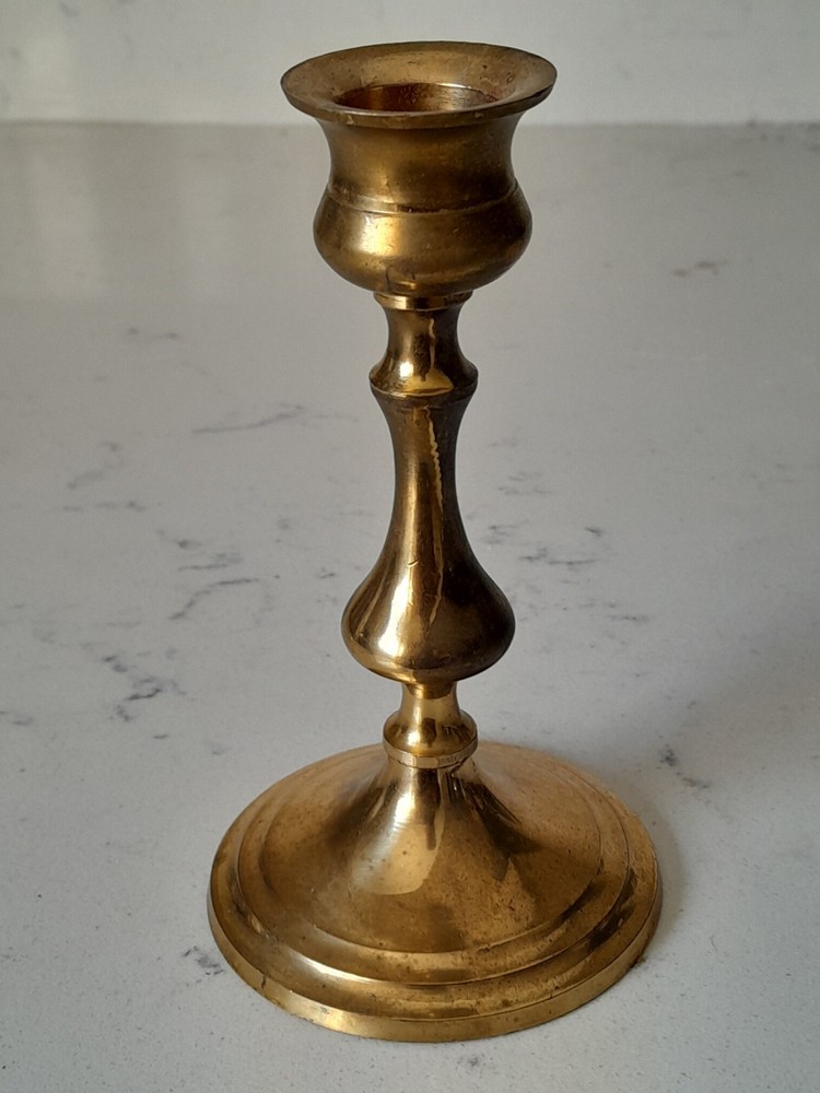 Vintage MCM Solid Brass Round Candle Holder 5.5