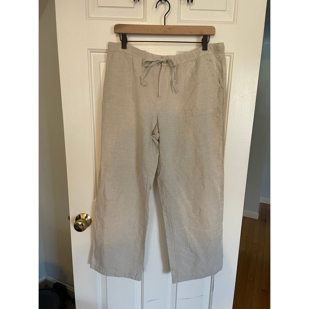 Liz Claiborne Linen/Cotton Blend Tan Pants Pockets Tie Size L Some Pilling