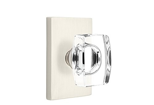 Modern Rectangle Rosette Crystal Knob in Satin Nickel