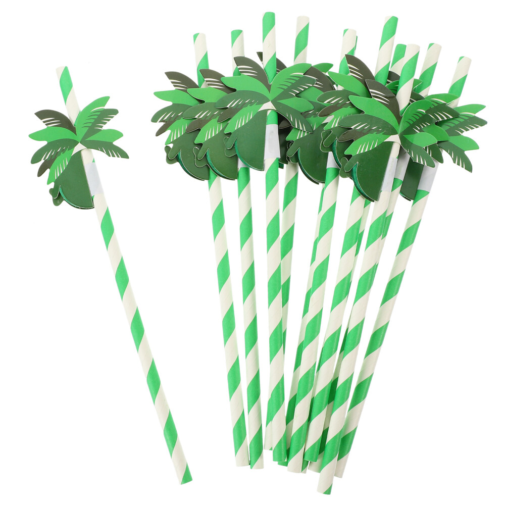 50 Pcs Luau Party Supplies Tropical Straws Coconut Paper Juice Drinking