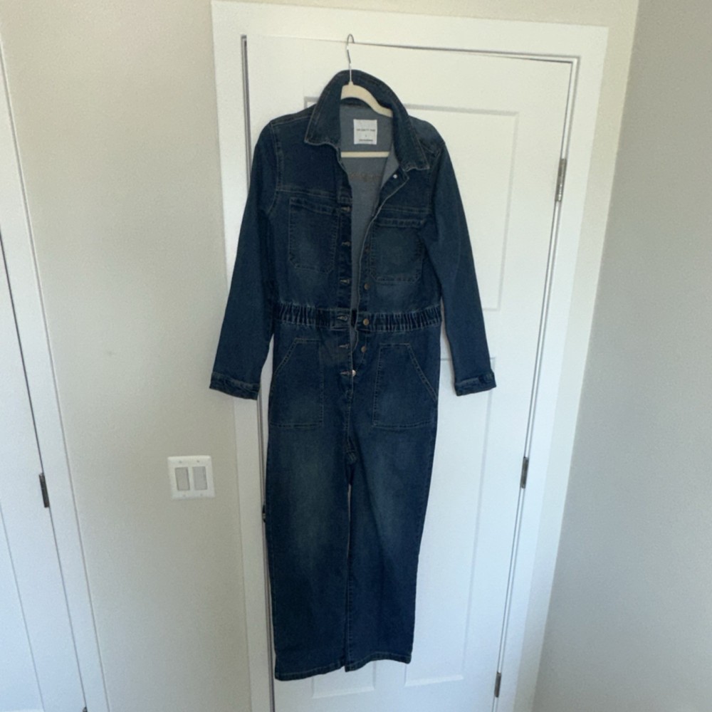 Celebrity Pink Denim Jumpsuit Blue Long Sleeve Collared Button Women's Size L