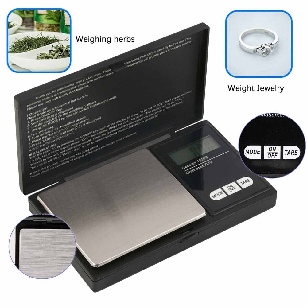 Digital Scale 1000g x 0.1g Jewelry Gold Silver Coin Gram Pocket Size Herb Grain