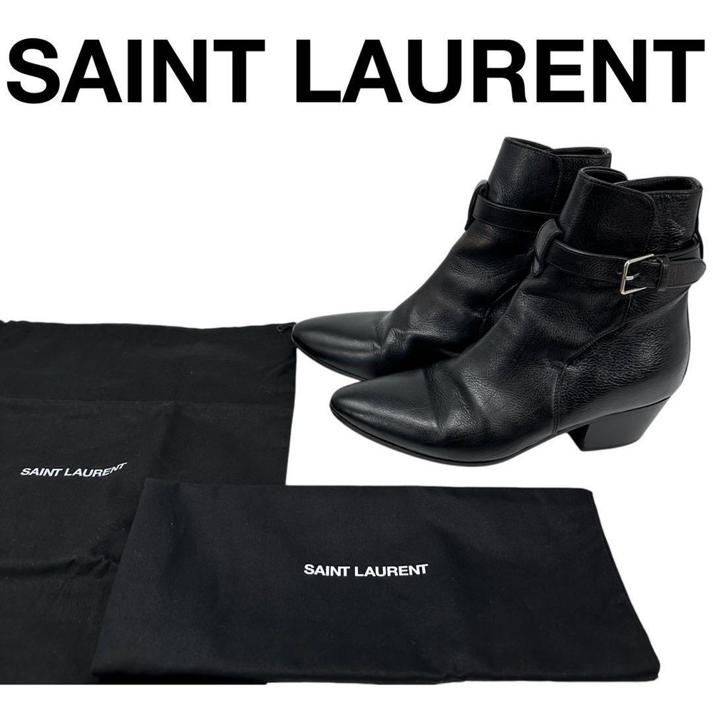 Saint Laurent Black Leather Heel Boots EU34 Authentic G0201167
