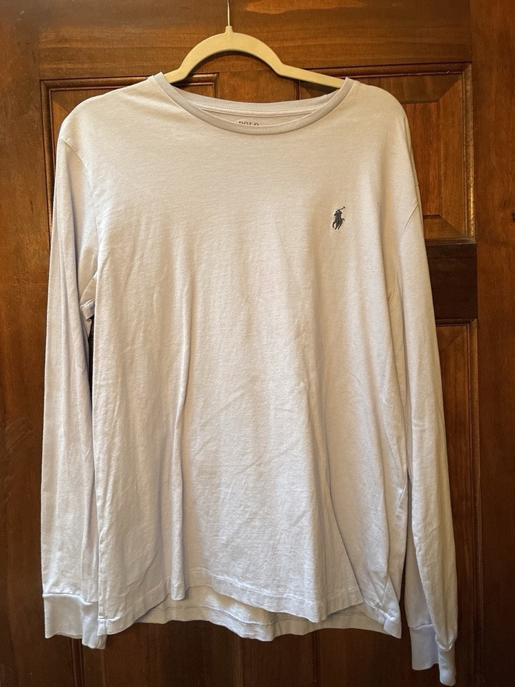 Polo Ralph Lauren Mens M White Solid Long Sleeve Crew Neck Logo T-Shirt