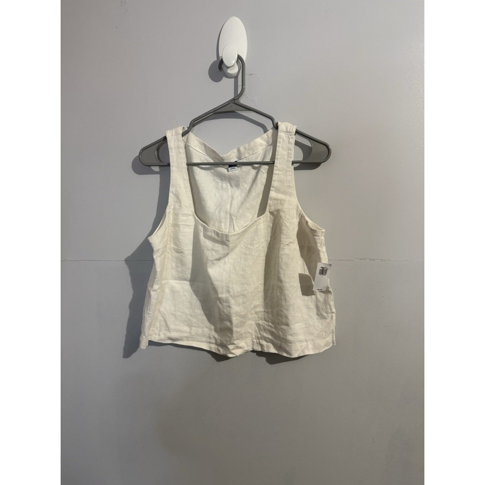 Old Navy Sleeveless Linen Blend Crop Tank Top Natural Linen Minimalist Sz L NWT