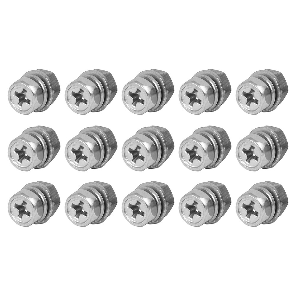 15Set M5x10mm Hex Head Fully Threaded Screw Bolts Nut with Flat and Lock Washers