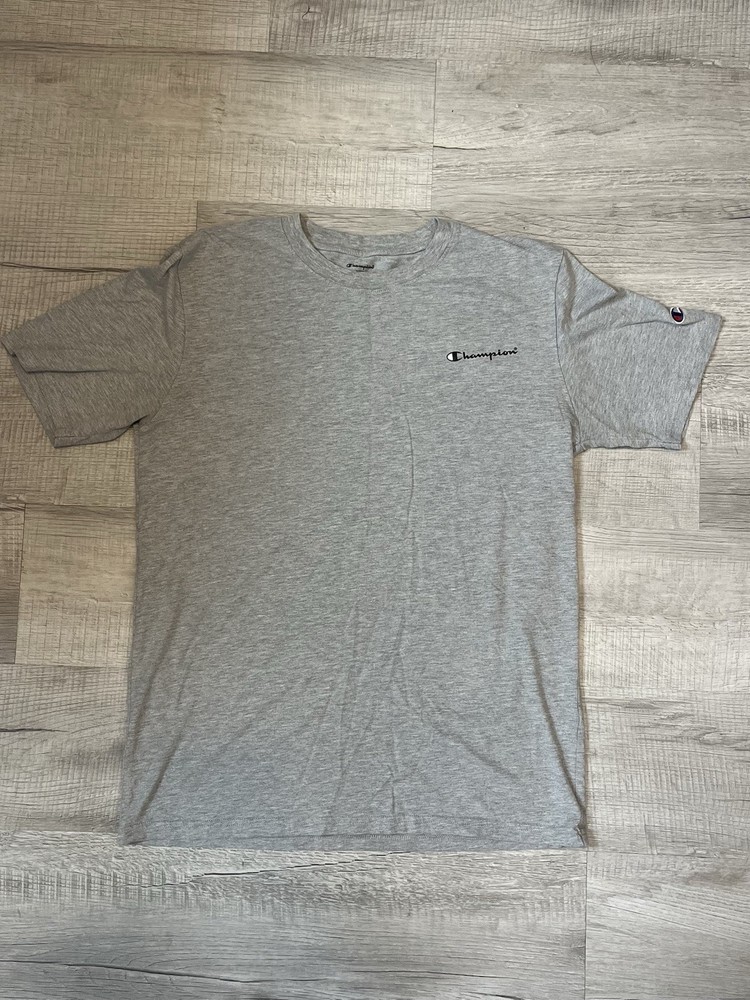 Champion Short Sleeve T-Shirt Mens M Crew Neck Gray Heathered Embroidered Logo