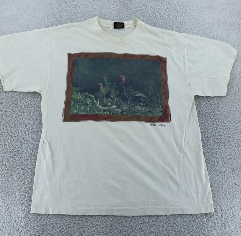 Vintage Wild Turkey Shirt Mens Large Pines Island Nature Graphic Tee 90s USA