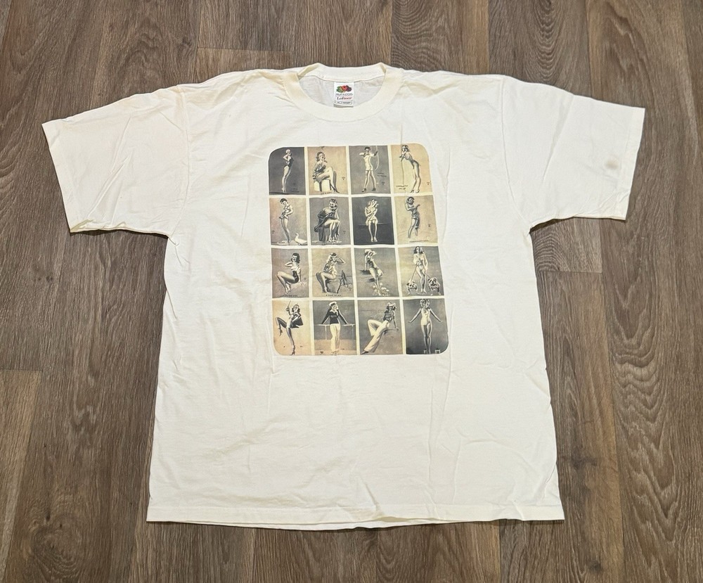 Vintage 90’s Pin-up Girls T-Shirt Size XL White rare,(JD4 08)