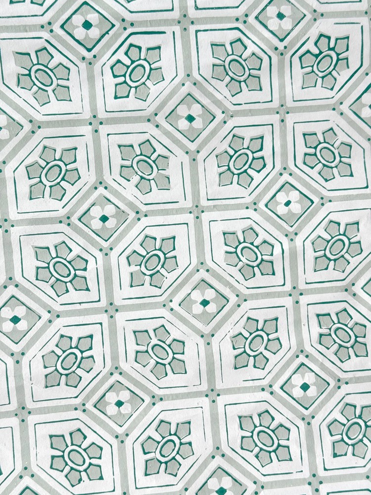900s Antique wallpaper green geometric tile floral French wallcoverings panel d