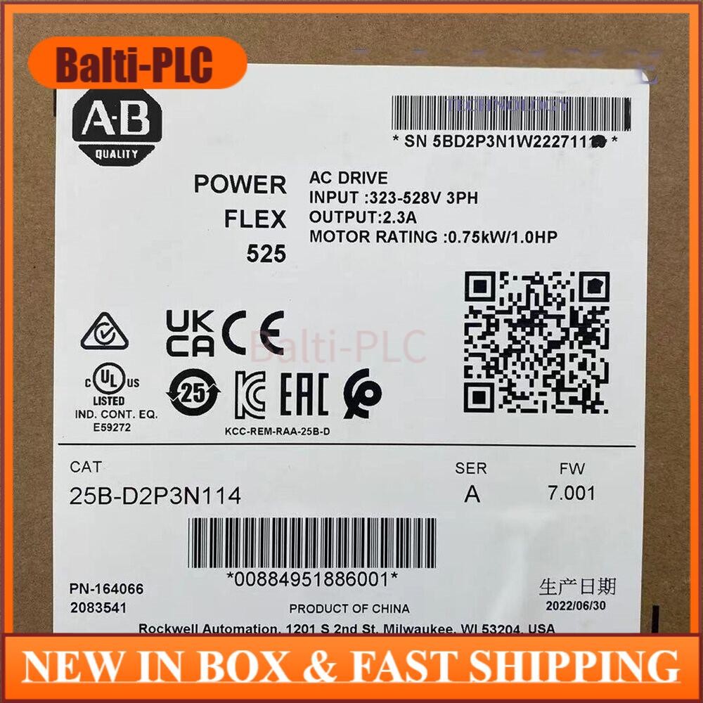 Allen-Bradley 25B-D2P3N114 PowerFlex 525 0.75kW 1Hp AC Drive US Free Tax