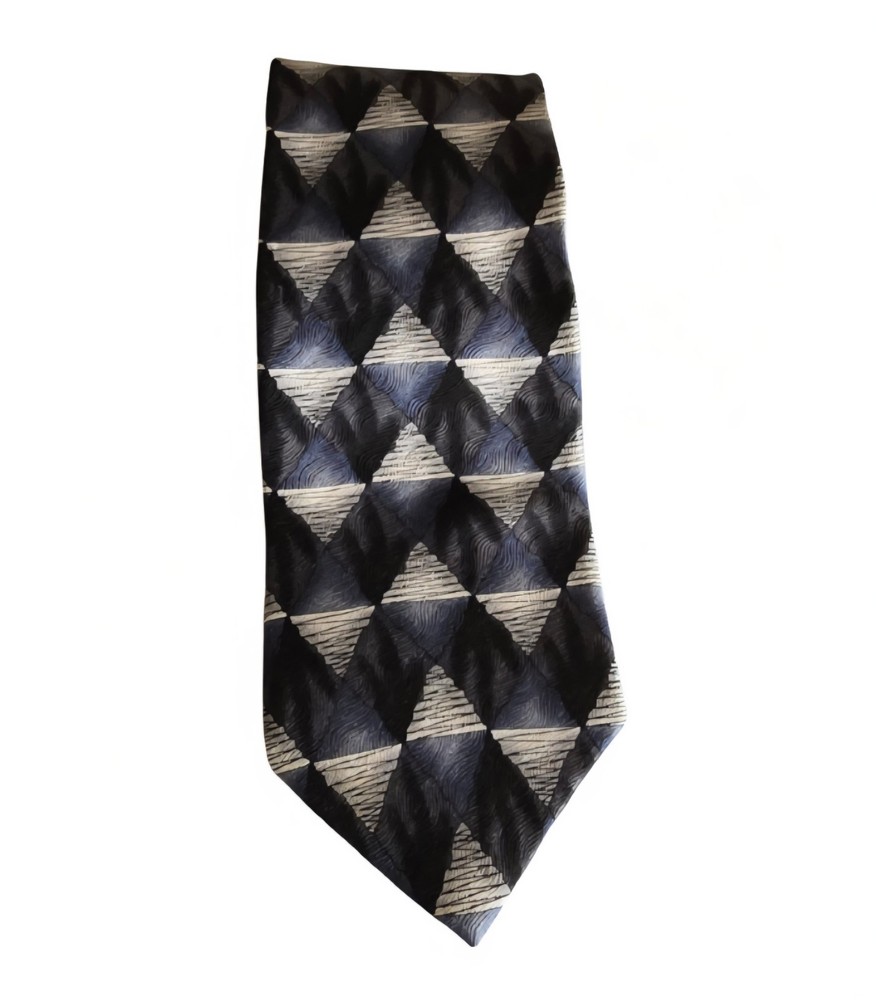 Jerry Garcia Vintage Tie 100% Silk Blue/Black/Gray Triangle Design Mens Necktie
