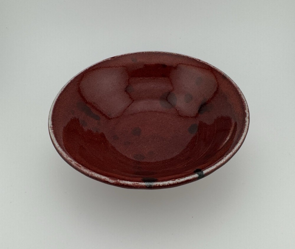 Deep Ox Red Hand Made Pottery Small Bowl Glossy Signed By Artist On Bottom