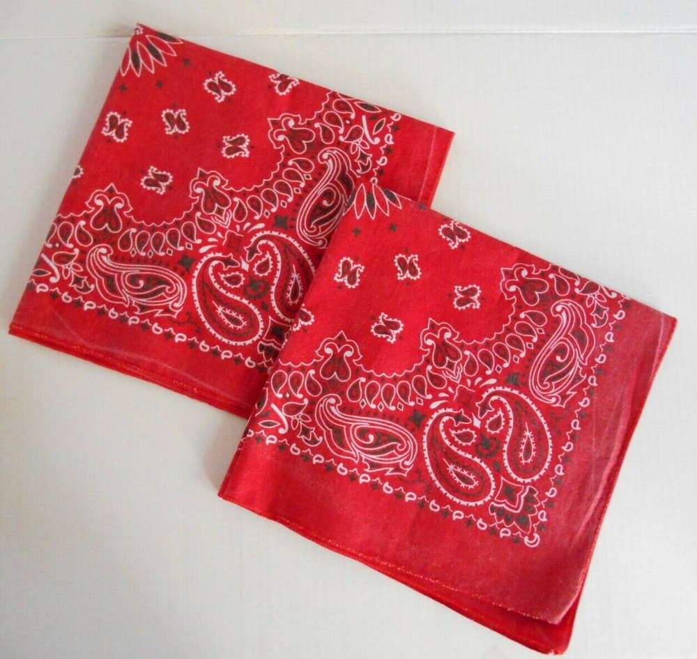 Lot of 2 Bandana Handkerchief Scarf Cotton RED PAISLEY