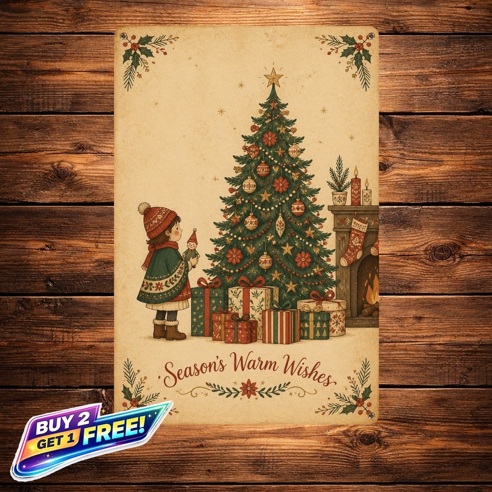 Retro Holiday Christmas Tree Aluminum Metal Sign Wall Decoration