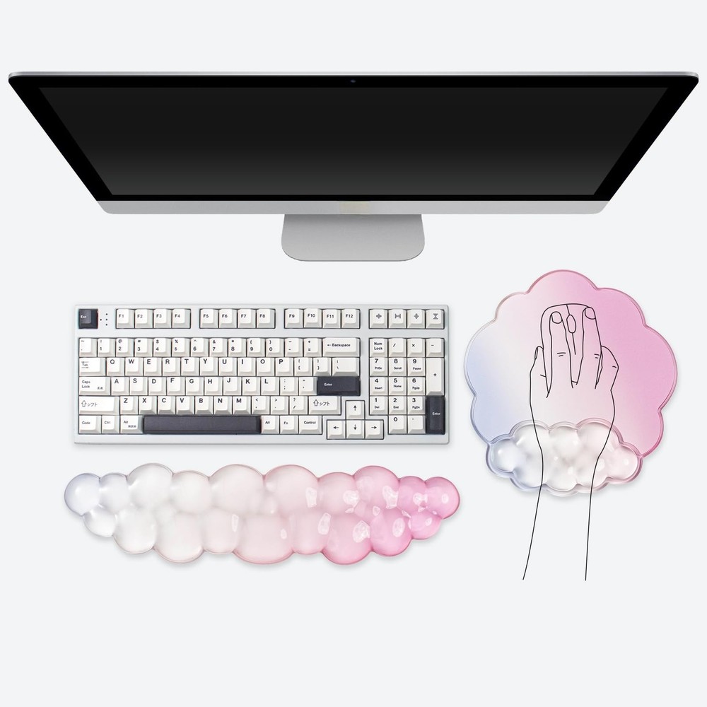 New Gel Wrist Rest and Cloud Mouse Pad Support for Keyboard - Ergonomic Pink Set