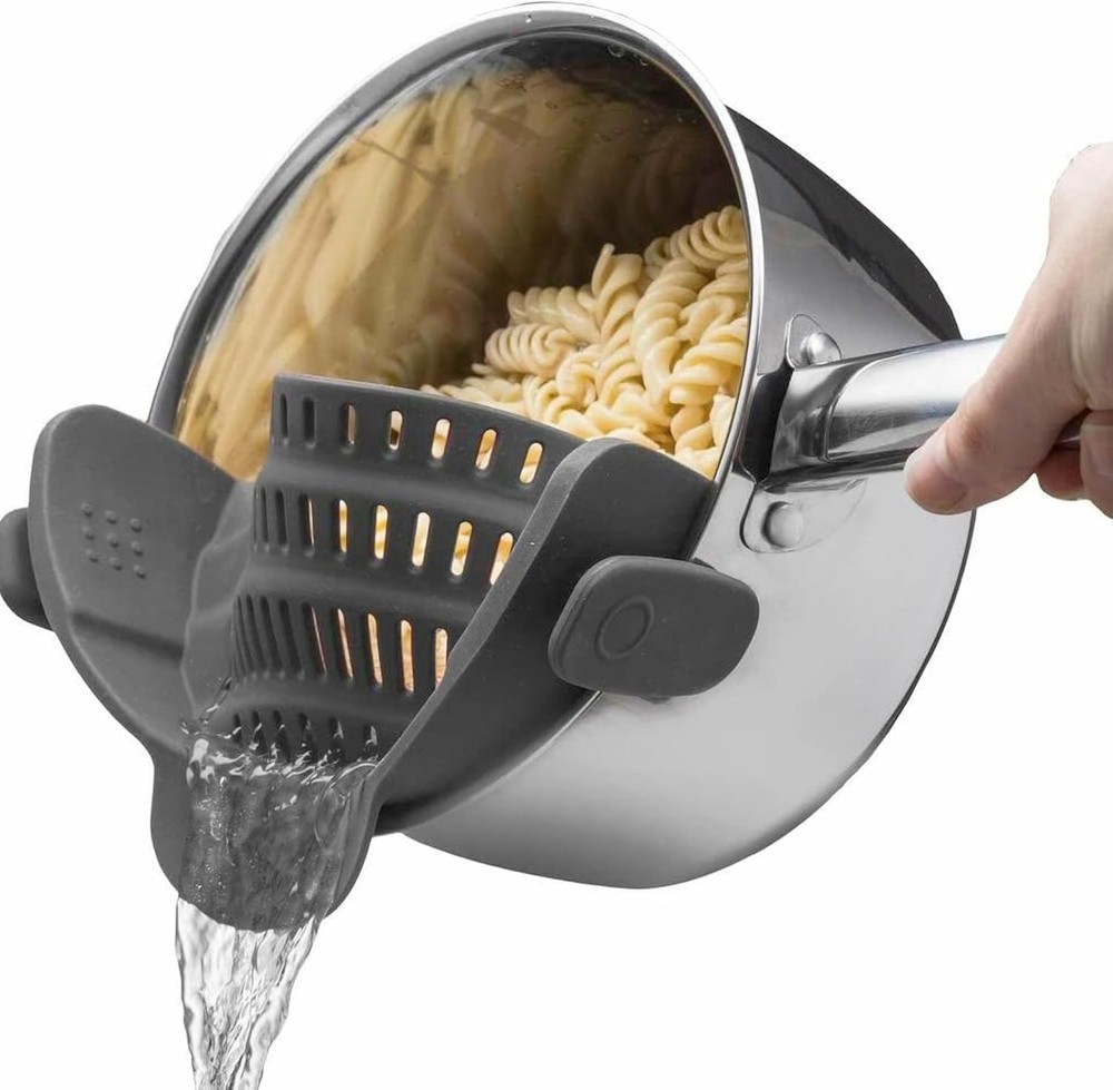 Silicone Snap N' Strain Pasta Strainer Clip-On for Pots in Gray