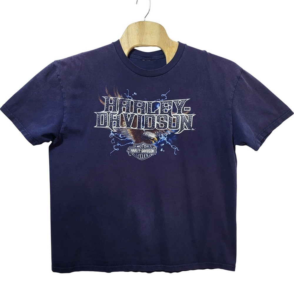 Harley Davidson Glacial Lakes Watertown SD Eagle Lightning Graphic T-Shirt Navy