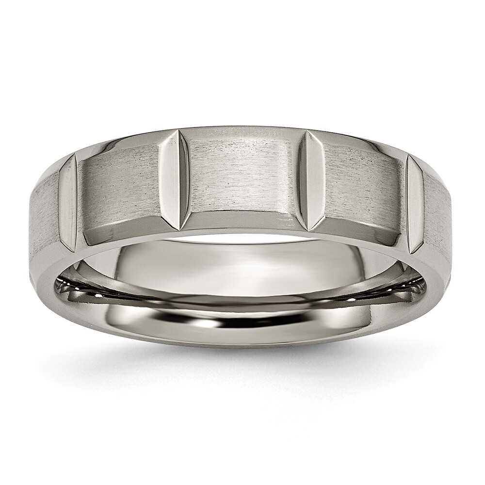 Titanium Satin and Polished 6mm Grooved Band Ring Size 6 for Men 5.25gm