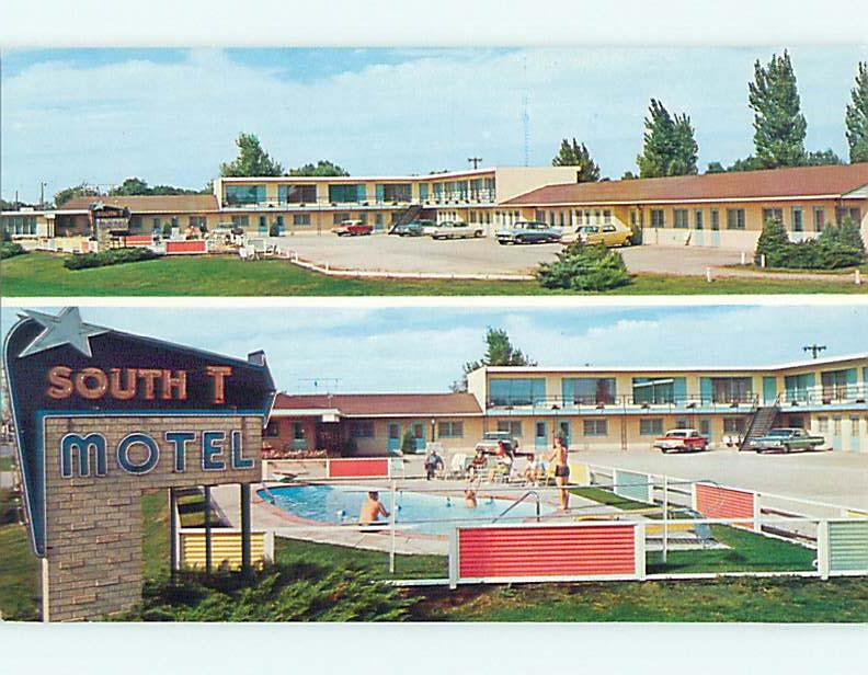 Unused Pre-1980 OLD CARS & SOUTH T MOTEL & POOL Spencer Iowa IA u5857@