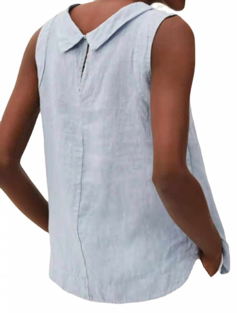 Women's Cotton And Linen Solid Color Round Neck Short Pullover Sleeveless Top