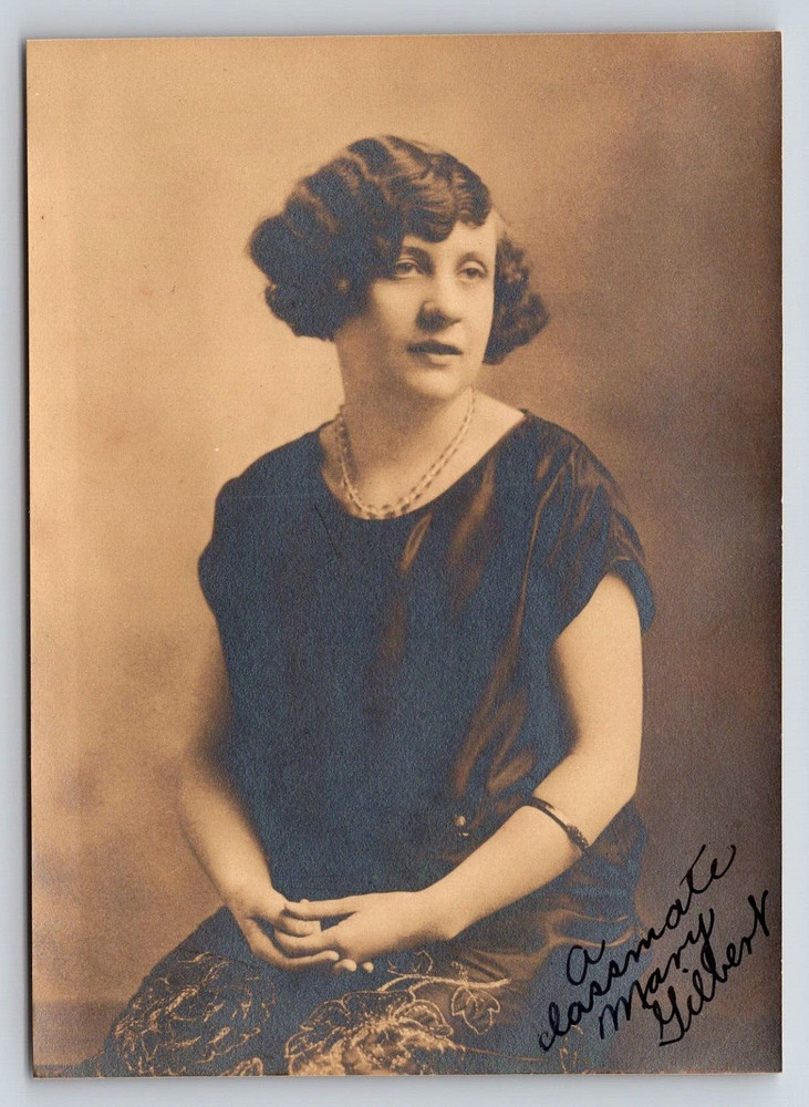 Vintage Photo Old Antique Picture Young Girl Lady Dress School Student Signed