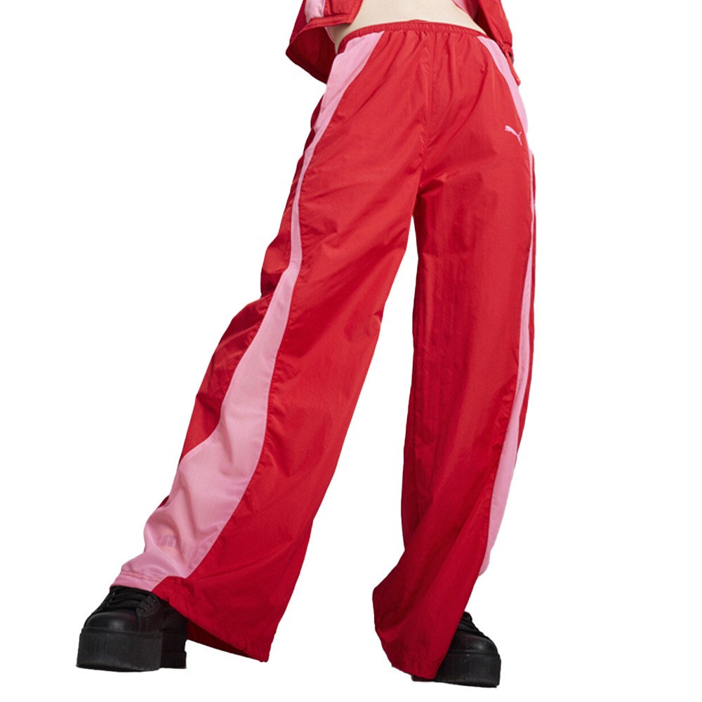 PUMA Dare High Waisted Woven Parachute Pants Red Athletic Casual Womens