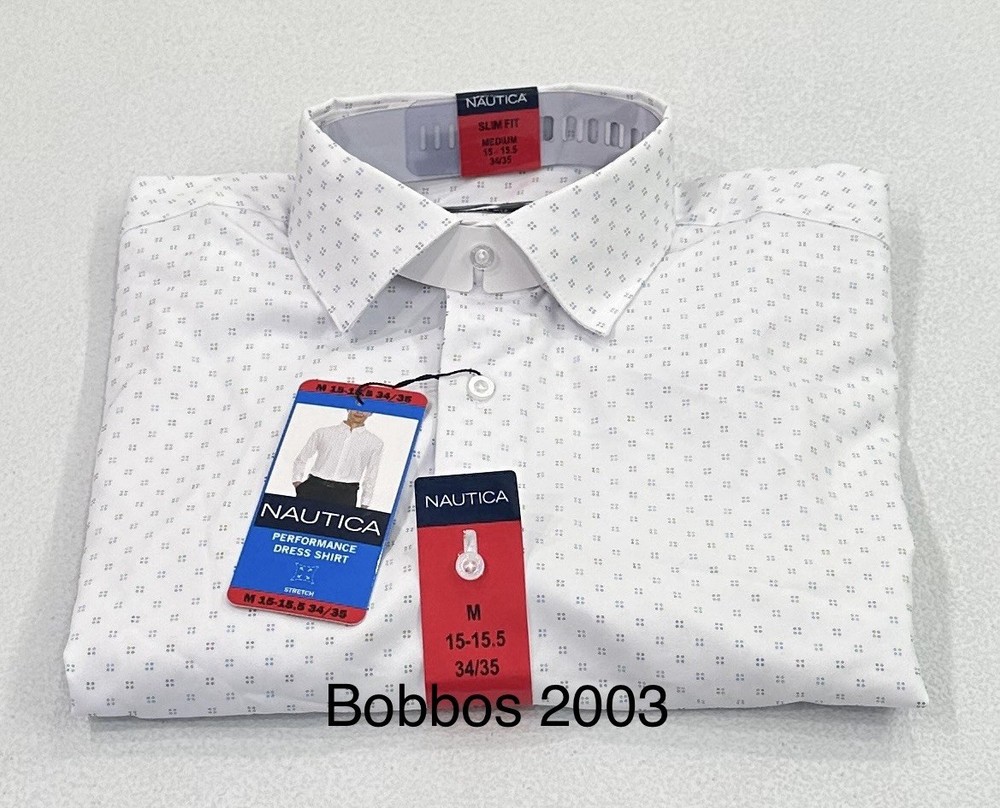 Nautica Men's Performance Slim Fit Dress Shirt, White, M (15-15.5, 34/35)
