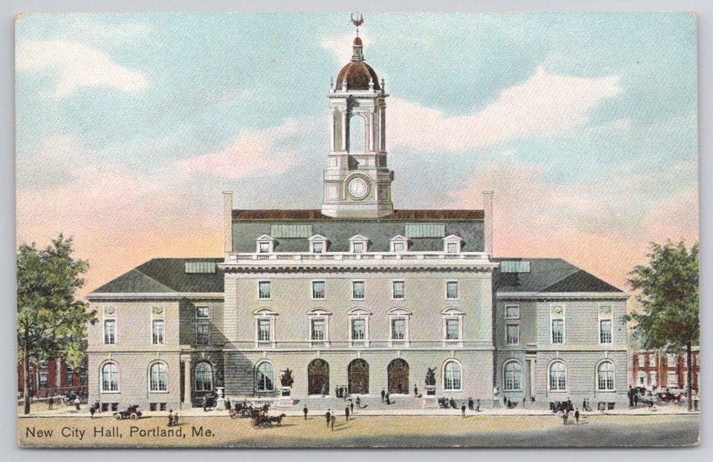 1910 Portland, ME New City Hall Postcard - Hugh C. Leighton Co. German Print