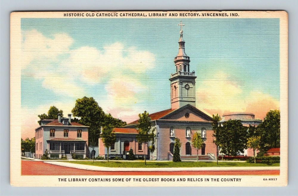 Vincennes IN Old Catholic Cathedral Library Rectory Indiana Vintage Postcard