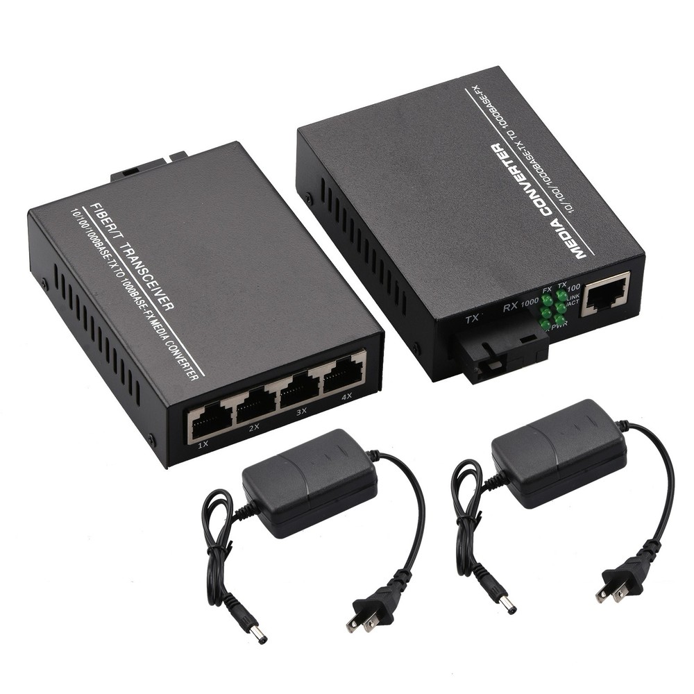 10/100/1000Mbps Single Mode 1&4 RJ45 Ethernet to Fiber Optic Media Converter j