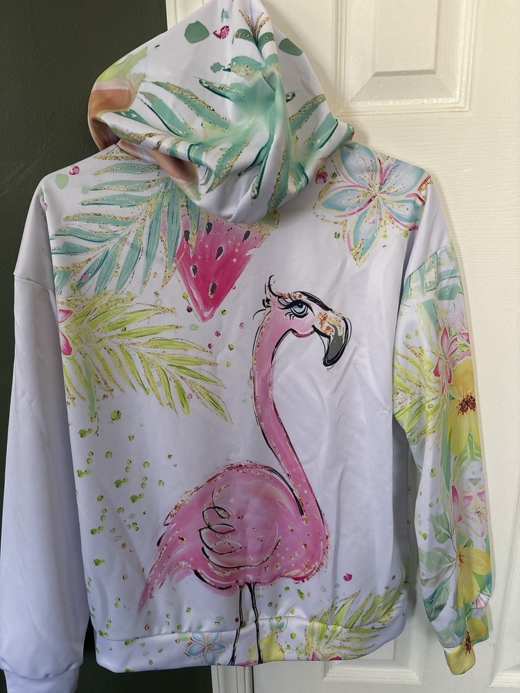 Flamingo Hoodie With Kangaroo Pouch Size Medium Brand New