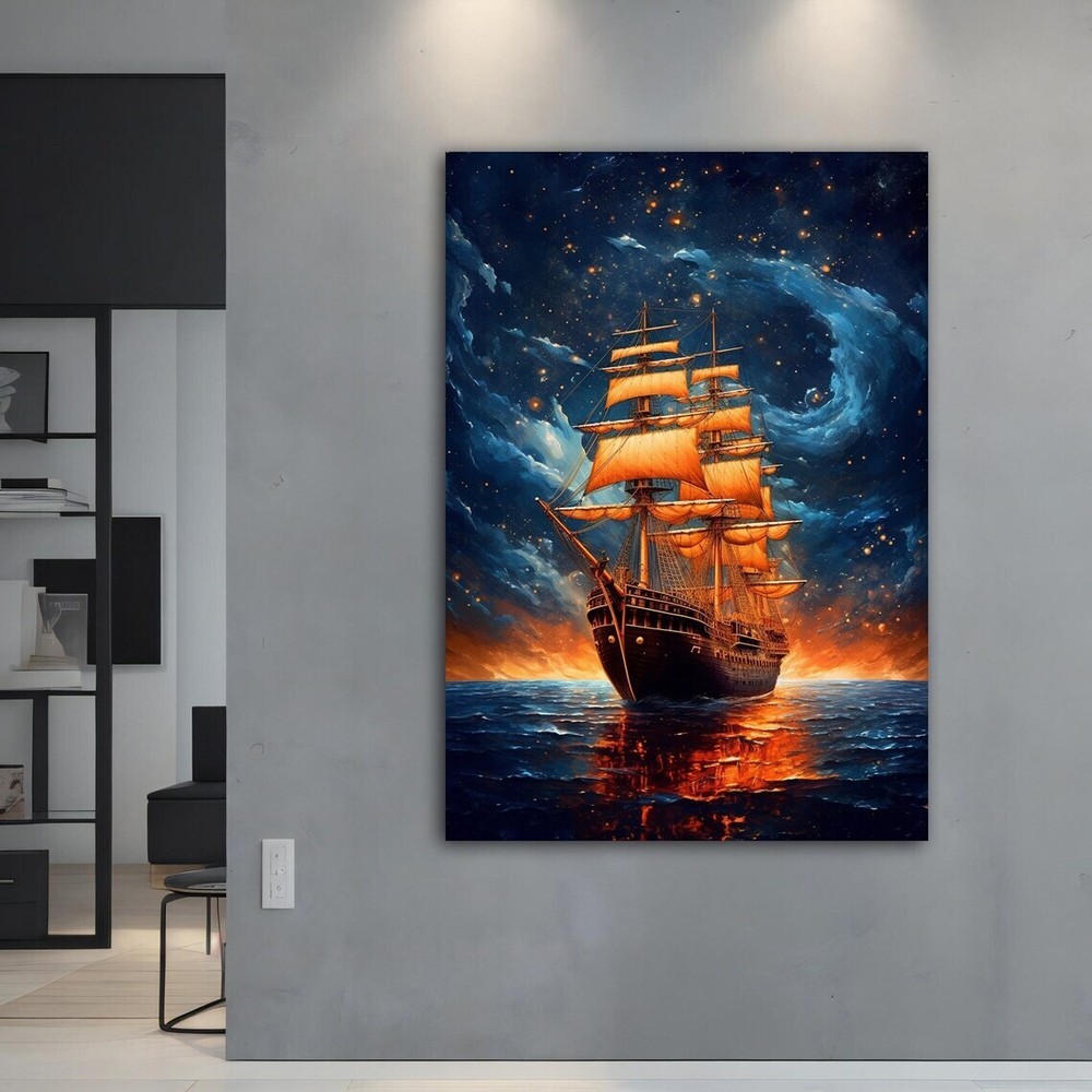 Elegant Ship in The Ocean Night Paint Unframed Canvas Print Australian Wall Art