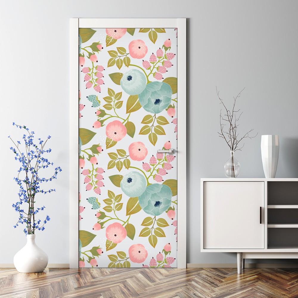 Removable Door sticker Spring Floral Floral Watercolour Self Adhesive Home Decor